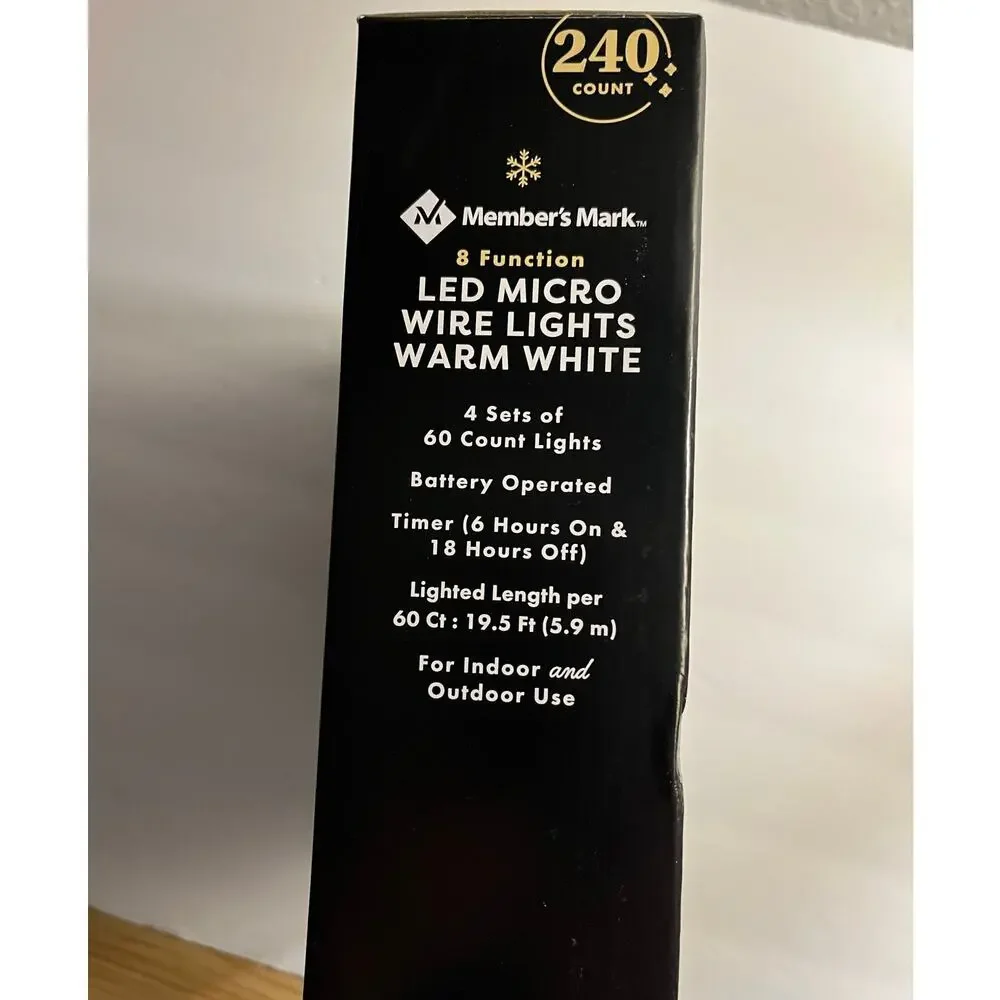 Members Mark LED WARM WHITE 8 function Micro Wire lights timer 4 sets 240 LIGHTS